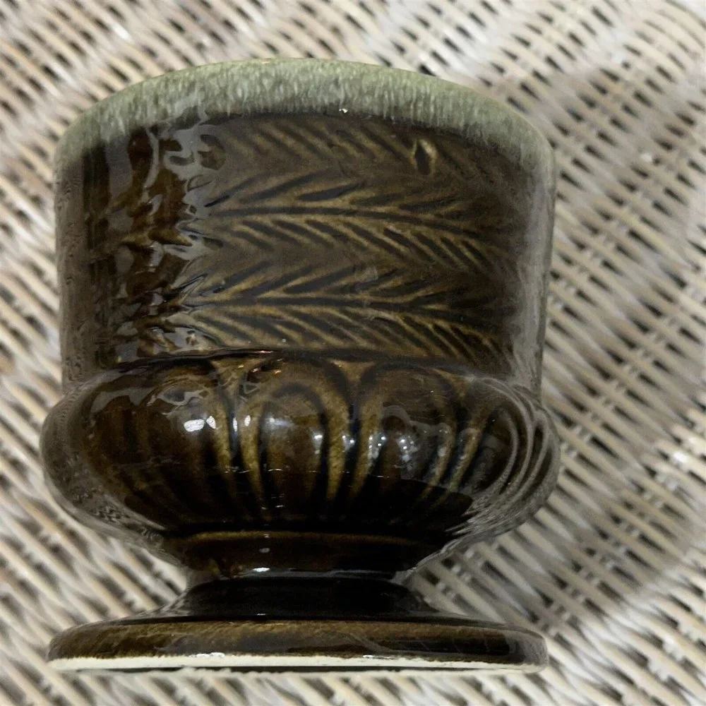VINTAGE HULL POTTERY FOOTED PLANTER F84 OLIVE DRIP GLAZE ROUND POT VASE USA 4.5